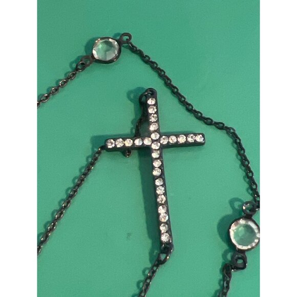 Dark Copper Tone Clear Crystal Stations Cross Rhinestones Can be Double Adj 37" - Picture 3 of 4